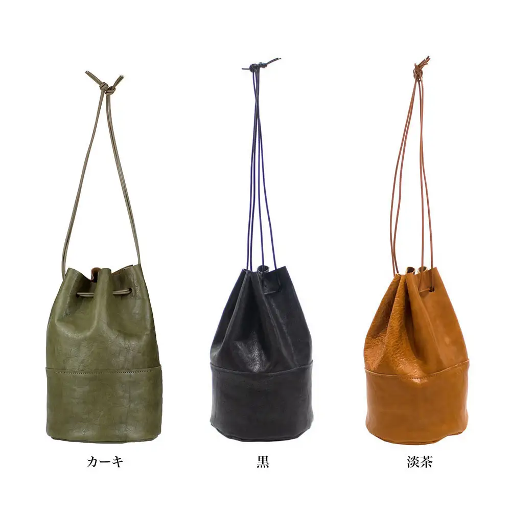 FUKUNARY 巾着ポーチ 巾着バッグ 栃木レザー Wコガシ 本革 淡茶 メンズ レディース おしゃれ 日本製 広島市 フクナリー L012