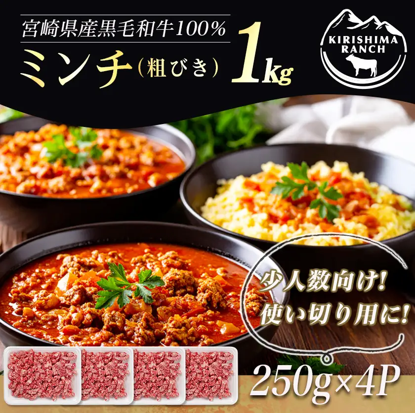 宮崎県産黒毛和牛100％ミンチ(250g×4P)〔E9-003〕_(都城市)