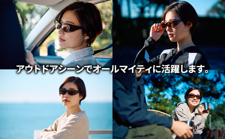 メガネの上から掛けられるサングラス オーバーグラス「Otani（オータニ）」柔らかい曲線のオーバルデザイン、小窓の側面で視野と明るさを確保、小ぶりなサイズ感のレディースモデル。「薫風（くんぷう）」(3)チャコールグレー／ペールブラウン