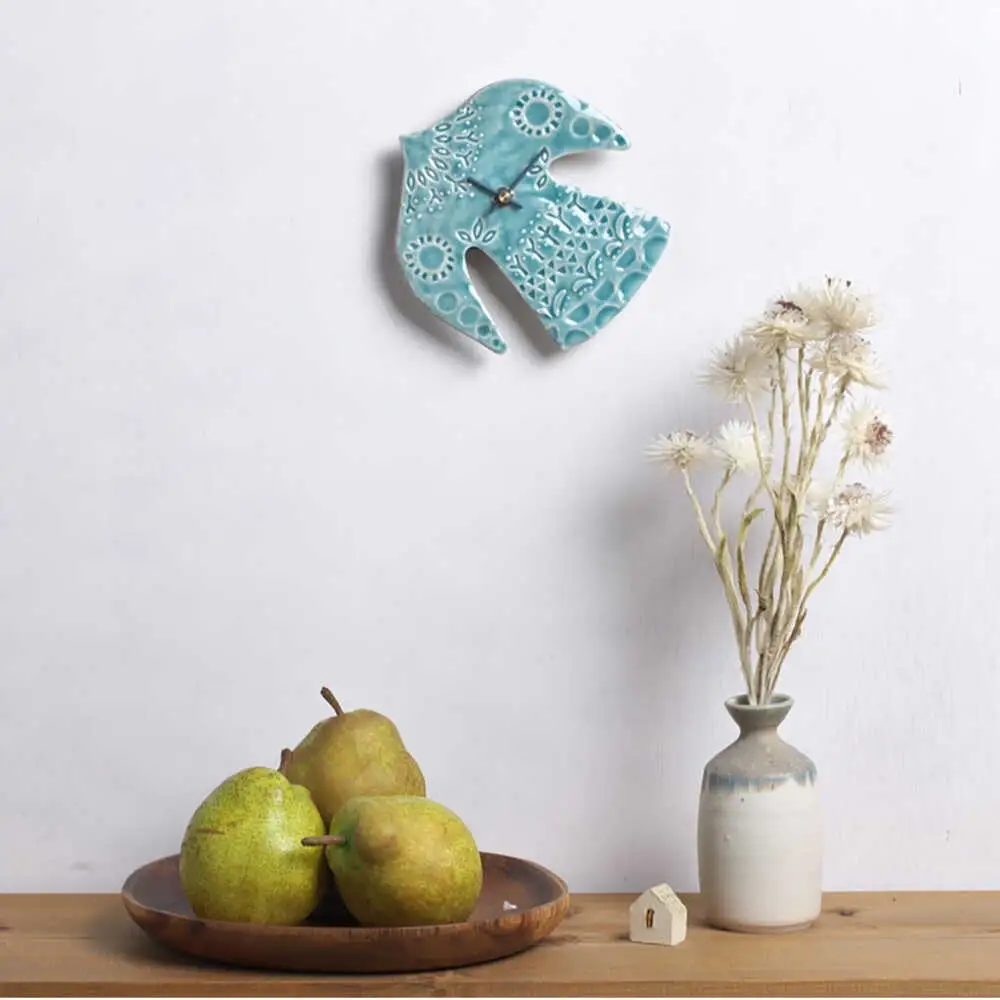 【美濃焼】 happy bird clock ターコイズ 多治見市 / 杉浦製陶 掛け時計 タイル 鳥 ギフト[TAO039]