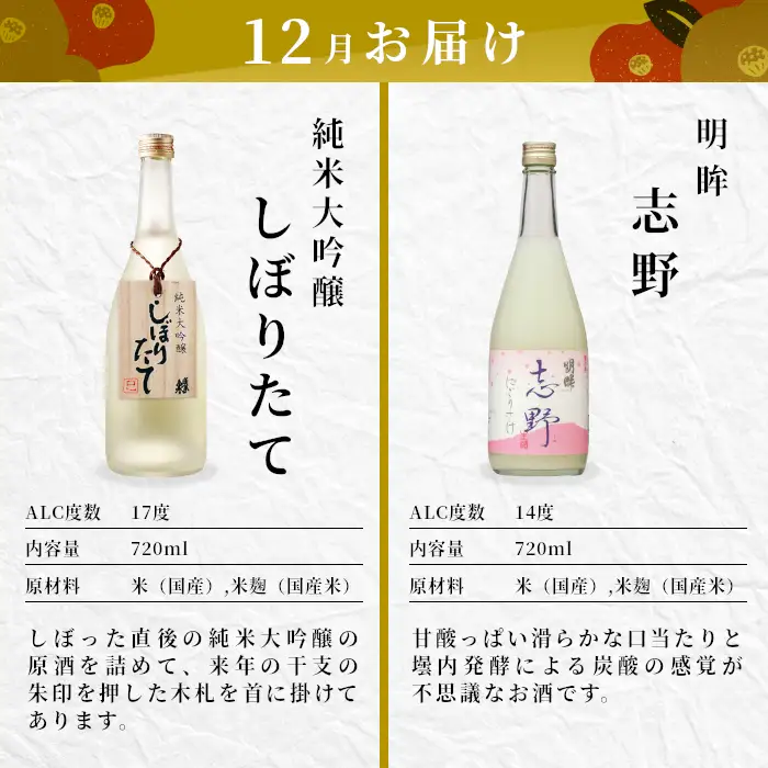 蓬莱泉 ほうらいせん 季節限定 日本酒定期便 4回 計8本 720ml お酒 日本酒 酒 定期便 コメ 米 お米 アルコール おすすめ お取り寄せ 贈答 贈り物 愛知県 設楽町 関谷醸造 定期便 -229