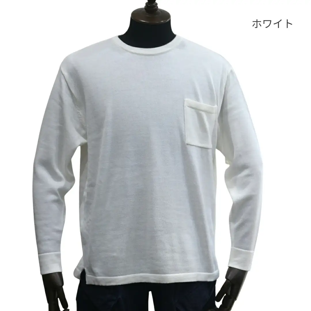 ニット 洗える ウール 和紙 ブリージング丸首長袖プルオーバー カーキ XXL | クルーネック 薄手 長袖