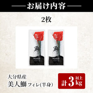＜先行予約受付中！2026年11月以降順次発送予定＞大分県産 美人鰤 フィレ (2枚・1枚あたり1.5kg以上) 鰤 ブリ フィーレ 半身 鮮魚 冷蔵 養殖 国産 大分県 佐伯市【GO018】【水元】
