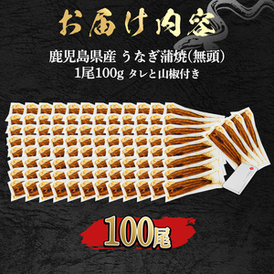 ＜食べきりサイズ！＞東串良町のうなぎ蒲焼(無頭)(100尾・計10000g・タレ、山椒付) うなぎ 高級 ウナギ 鰻 国産 蒲焼 蒲焼き たれ 鹿児島 ふるさと 人気 【アクアおおすみ】【3344331a】
