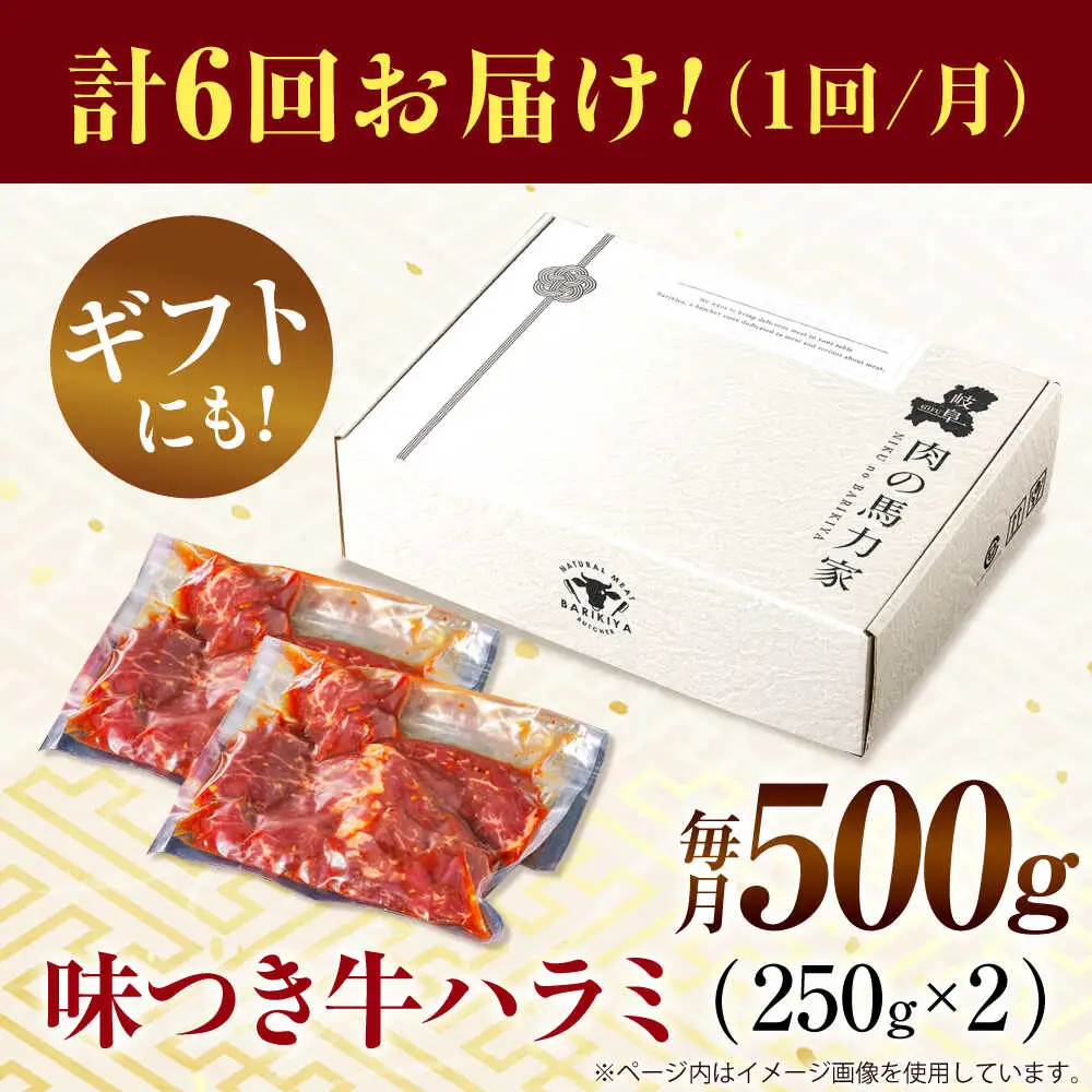 【6回定期便】【訳あり】味付けハラミ 500ｇ(250ｇ×2パック) [AVBO040]