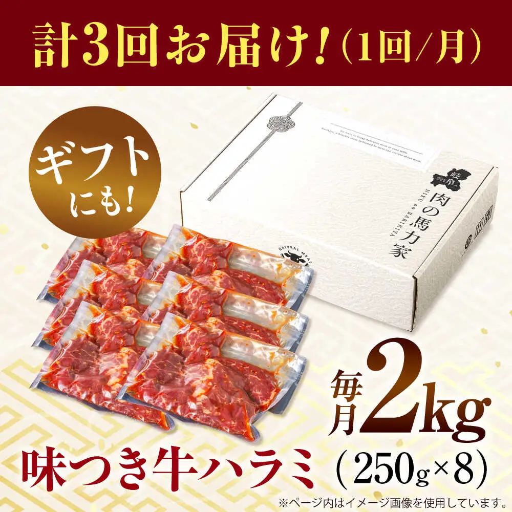 【3回定期便】【訳あり】味付けハラミ 2kg(250ｇ×8パック) [AVBO048]