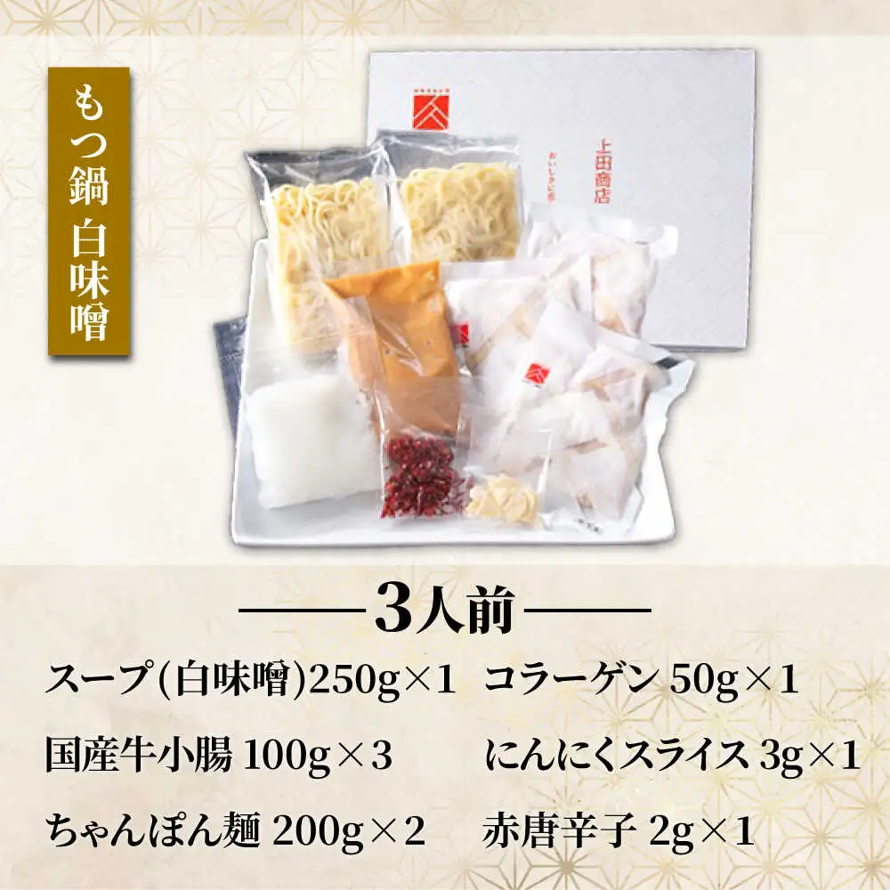 「上田商店」博多もつ鍋セット(白味噌/3人前)[BGAD055]もつなべ味噌