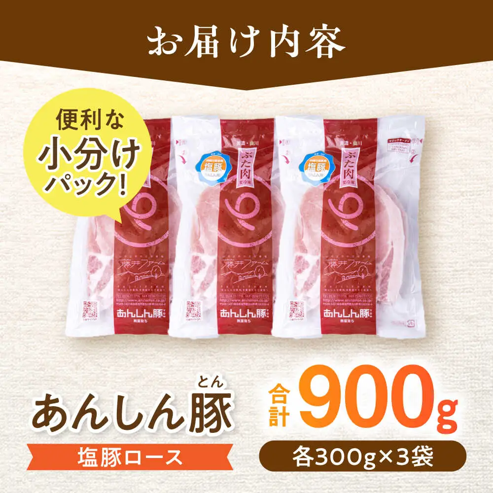 塩豚ロース 計900g  藤井ファーム[AWAF053]豚ロース