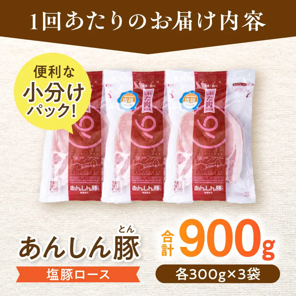 【6回定期便】塩豚ロース 計900g 藤井ファーム[AWAF055]