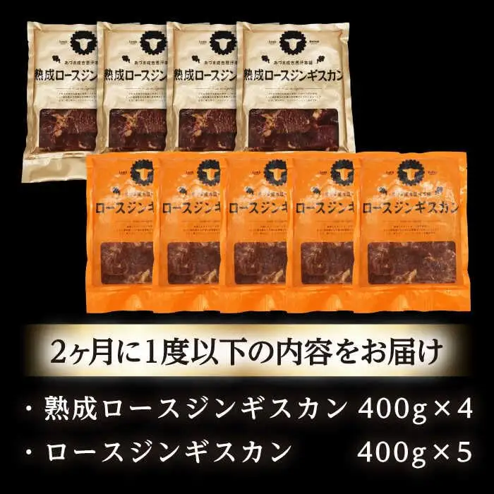 【隔月全2回定期便】ジンギスカン2種セット 計3.6kg（熟成ロース400gx4・ロース400gx5）【Fセット】《厚真町》【有限会社市原精肉店】 ジンギスカン 羊肉 マトン ロース 焼肉用 味付き 小分け 冷凍配送 北海道 [AXAA047]