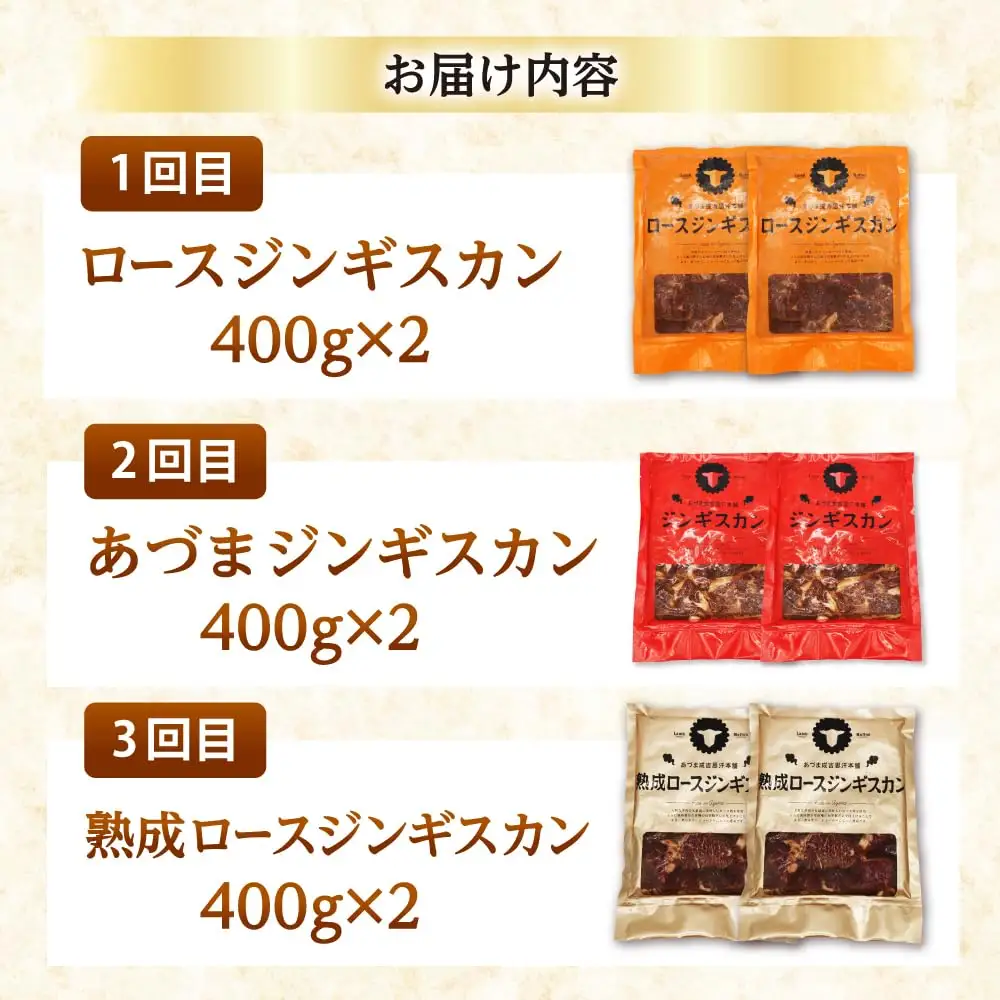【全3回定期便】ジンギスカン 月替りバラエティ 定期便（ロース・あづま・熟成ロース） [AXAA050]