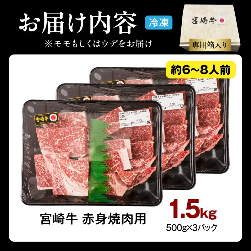 牛肉 赤身 牛肉[宮崎牛 ウデorモモ 焼肉 1.5kg]