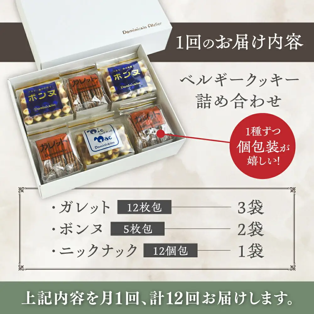 【全12回定期便】修道院の伝統的な手作りクッキー　詰合せ(中箱) / お菓子 ガレット 焼き菓子 スイーツ 洋菓子 / 瀬戸市 / ドミニカン・アトリエ[BBAP026]