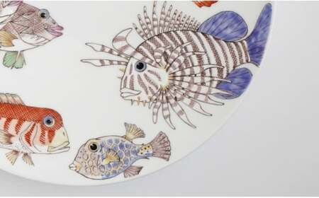 有田焼 魚文丸皿 大皿 【仁窯】 プレート 魚柄 染付 和食器 インテリア 皿 伝統工芸 ギフト dq006
