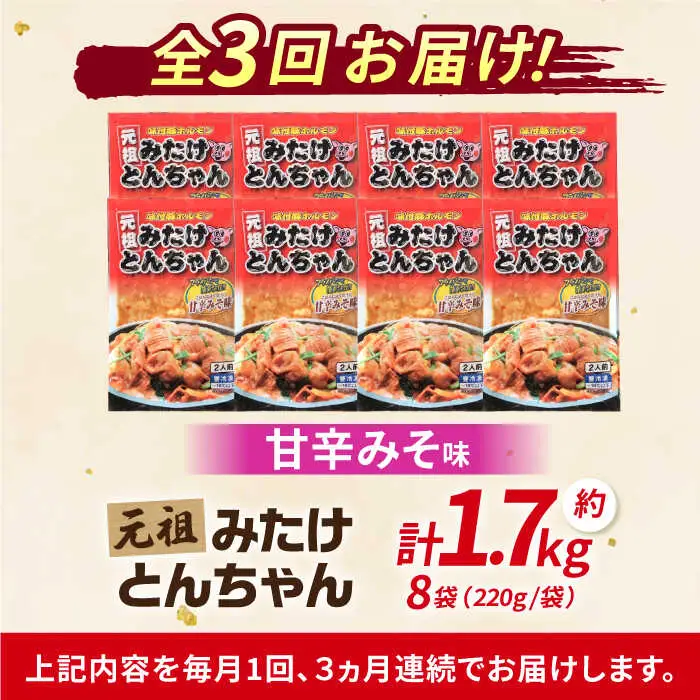【3回定期便】「元祖みたけとんちゃん」甘辛みそ味 8袋（16人前）[AVAA073]ホルモンモツ