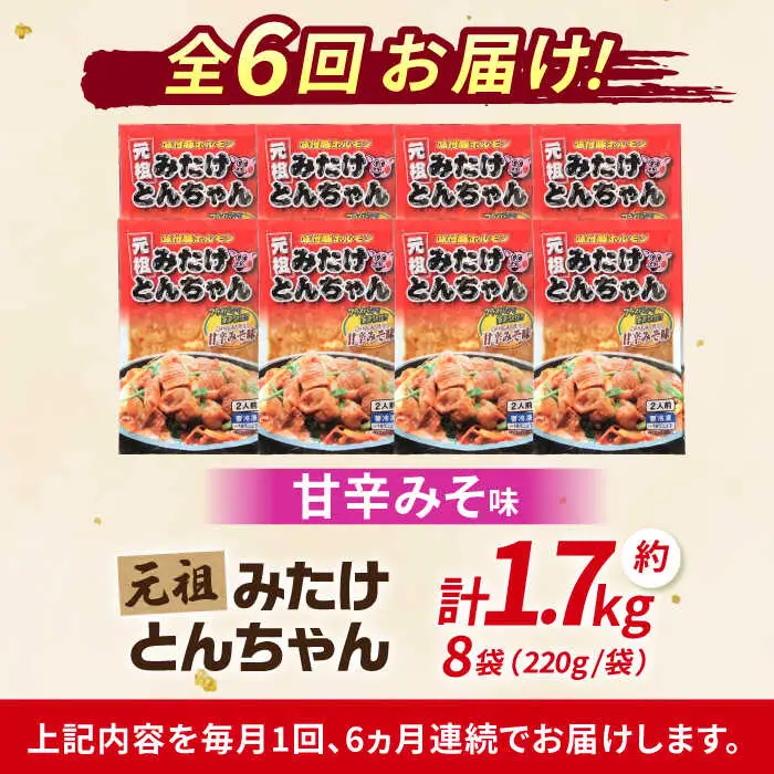 【6回定期便】「元祖みたけとんちゃん」甘辛みそ味 8袋（16人前）[AVAA074]ホルモンモツ
