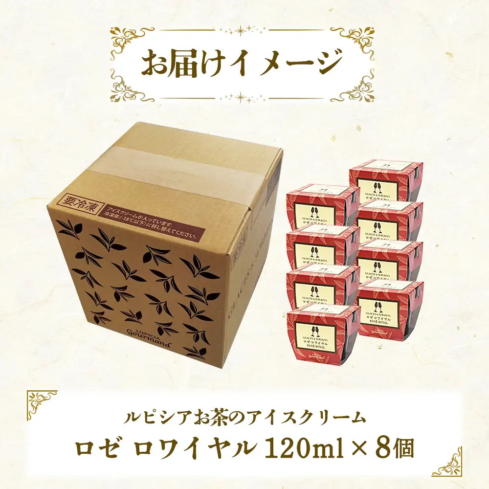 【北海道の生乳×ルピシアのお茶 アイス】グラスandソルベ（ロゼ ロワイヤル）8個セット【06139】