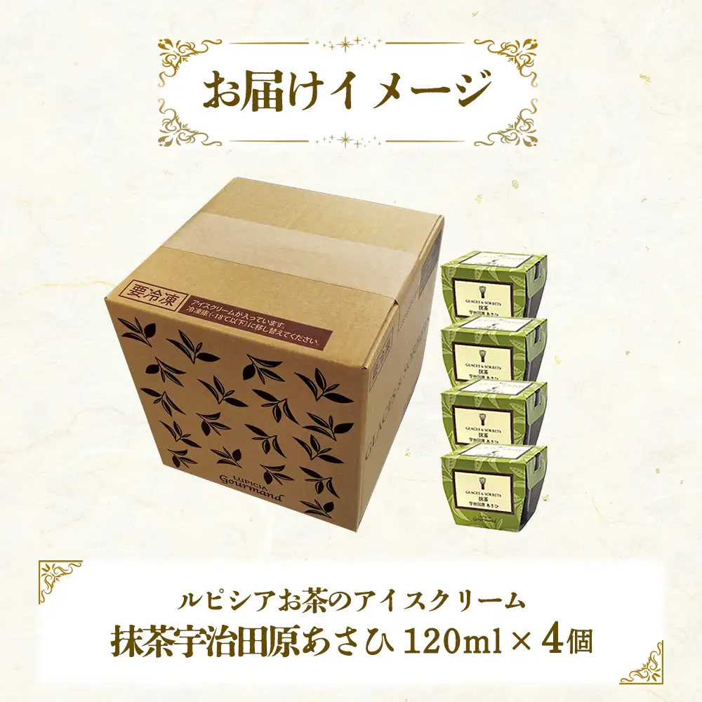 【北海道の生乳×ルピシアのお茶 アイス】グラスnadソルベ（抹茶宇治田原あさひ）４個セット【06140】