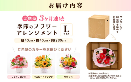 定期便 ≪3ヶ月連続お届け≫ 季節のフラワーアレンジメント L (レッド・ピンク) 花束 生花 プレゼント [E-20705_01]