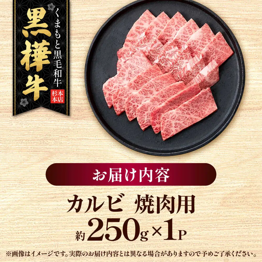 くまもと黒毛和牛 黒樺牛 A4〜A5等級 カルビ 焼肉用 約250g 黒毛和牛 カルビ焼肉[AYBJ031]