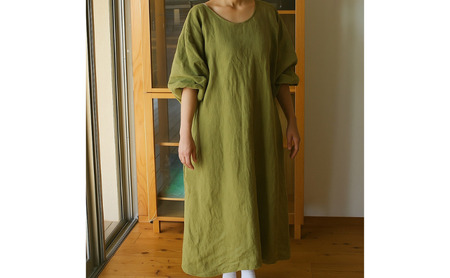 割烹着 wappougi 麻ワンピース 若草色 フリーサイズ 割烹着