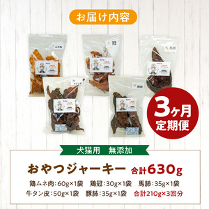 【3ヶ月定期便】犬猫用 無添加おやつジャーキー 肉シリーズ ５袋詰め合わせ  3ヶ月定期便 犬猫用 無添加 おやつ ジャーキー 5袋 詰め合わせ 牛たん皮 馬肺 豚肺 鶏ムネ肉 鶏冠トサカ ペットフード ドッグフード キャットフード エサ おやつ工房さっちゃん お取り寄せ 愛知県 小牧市 送料無料 [143O01-T]