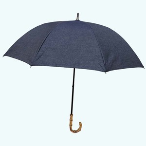 レディース 晴雨兼用傘 ショート長傘 531602 綿デニム 無地 手開き 日本製 ／ まちづくり観光振興機構 男女兼用 デニム 綿素材 シンプル おしゃれ 竹製ハンドル 奈良県 田原本町