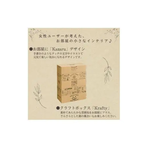 【定期便3回 3ヶ月毎】エルモア ティッシュ 30箱｜Kazaru×Kraftyラインアート｜ボックスティッシュ ティッシュペーパー 5箱 6パック