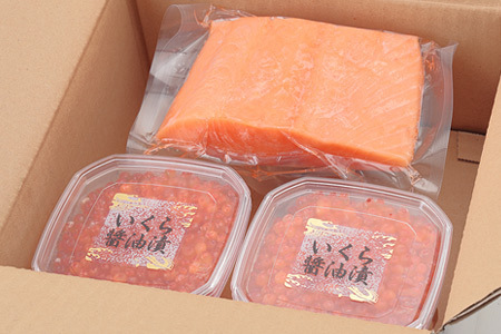 いくら醤油漬け80g×2P・生食可アトランティックサーモン300g前後セット A-81024