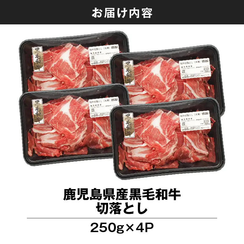 鹿児島県産 黒毛和牛 切り落し 計1kg KN102-006-02 肉 牛肉 冷凍