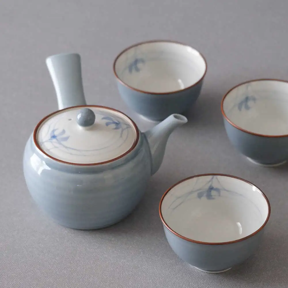 【波佐見焼】グレー蘭 急須茶器揃 湯呑み 茶器 食器【西海陶器】[OA491]