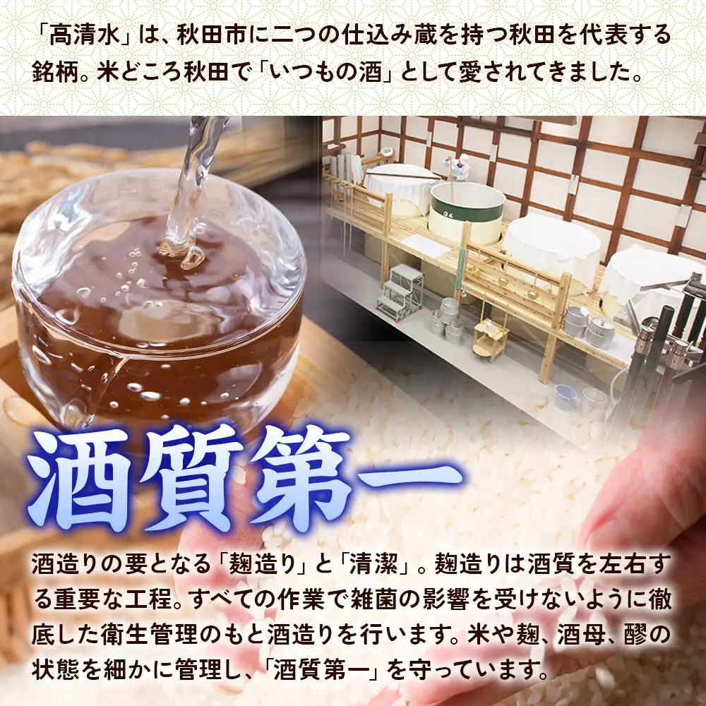 高清水 純米大吟醸パック 900ml×6本 日本酒 酒 地酒 秋田県 秋田市