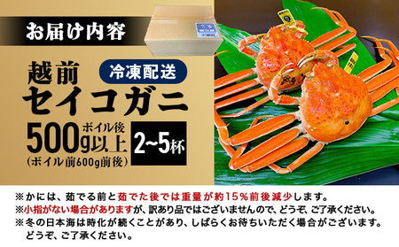 越前セイコガニ 　ボイル後500g以上 (ボイル前600g前後) [090-a017]