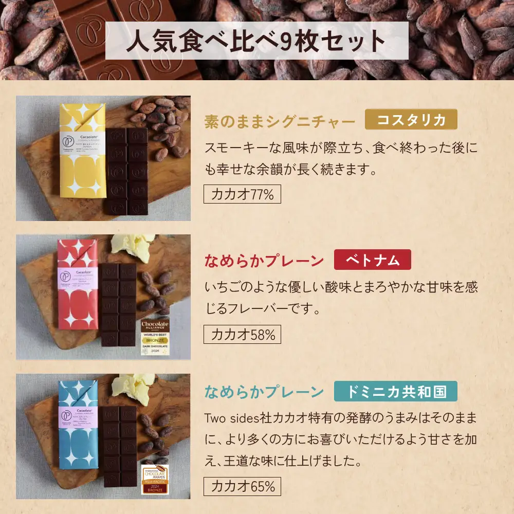 【Premarché Cacaolate Lab】国際コンテスト入賞店の手づくりチョコレート 産地食べ比べ9枚セット｜京都 チョコレート専門店 人気