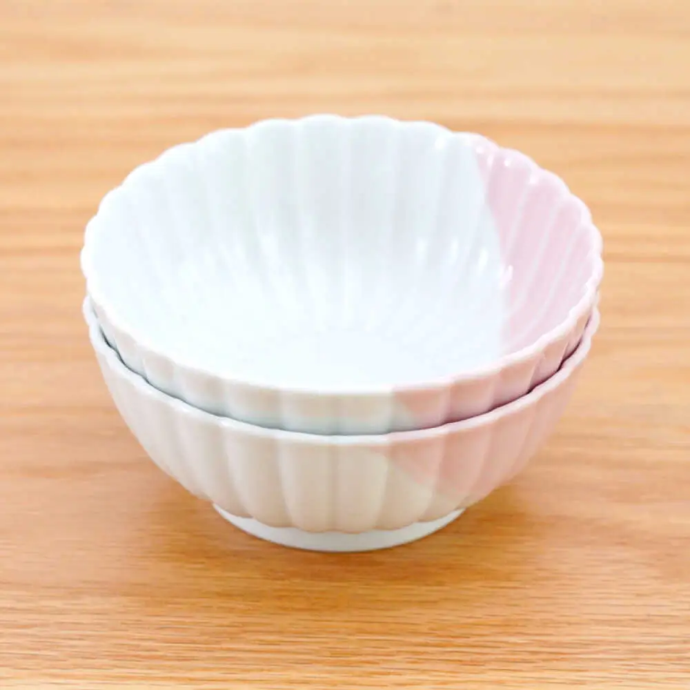 【波佐見焼】花しのぎ 小鉢 ハーフカラー ピンク 2点セット【団陶器】[PB203]