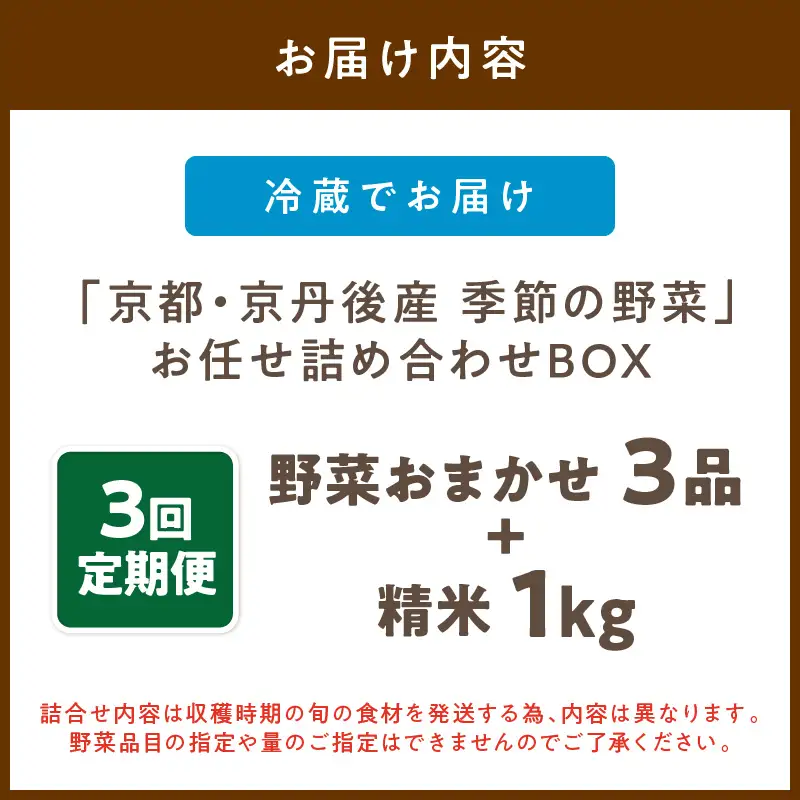【お米＆野菜セット】 訳あり 京都産 野菜3品 コシヒカリ1kg【3回定期便】
