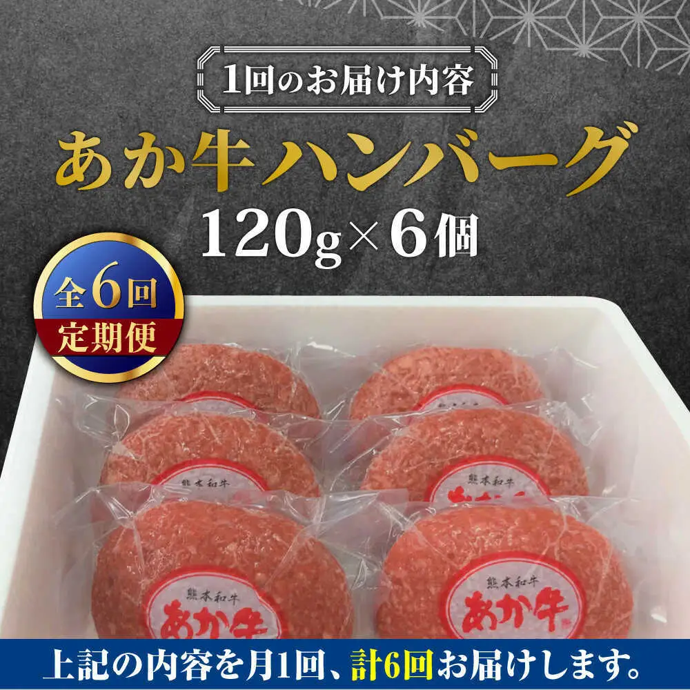 【全6回定期便】あか牛 100％ハンバーグ 約120g×6個 ハンバーグ[AYCQ084]