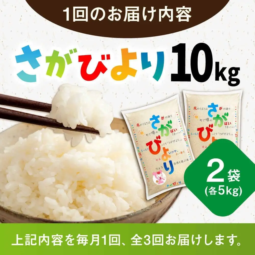 【3回定期便】さがびより 白米 10kg /JA食糧さが[UDS002] お米 定期便