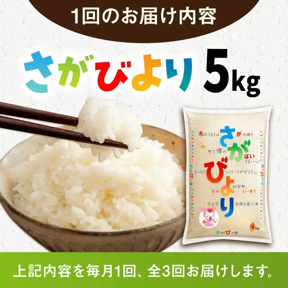 【3回定期便】さがびより 白米 5kg /JA食糧さが[UDS005] さがびより 定期便