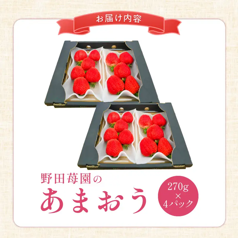 【2027年2月から順次発送】苺（あまおう）270g×2パック×2箱 _ いちご あまおう フルーツ〔Fi076〕