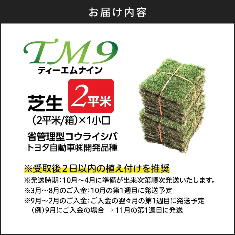 TM9（ティーエムナイン）省管理型 コウライシバ トヨタ自動車(株)開発品種 2平米 KN080-007-02 芝生 芝 庭