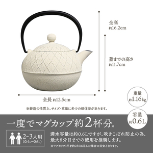 南部鉄器 急須 アーガイル（ミルクホワイト） 0.6L 【及春鋳造所 作】 伝統工芸品 キッチン用品 食器 日用品 雑貨 [Y0038]