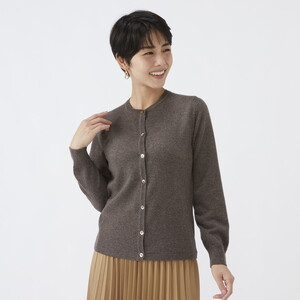 日本製 カシミヤ100% レディース クルーカーディガン モカブラウン