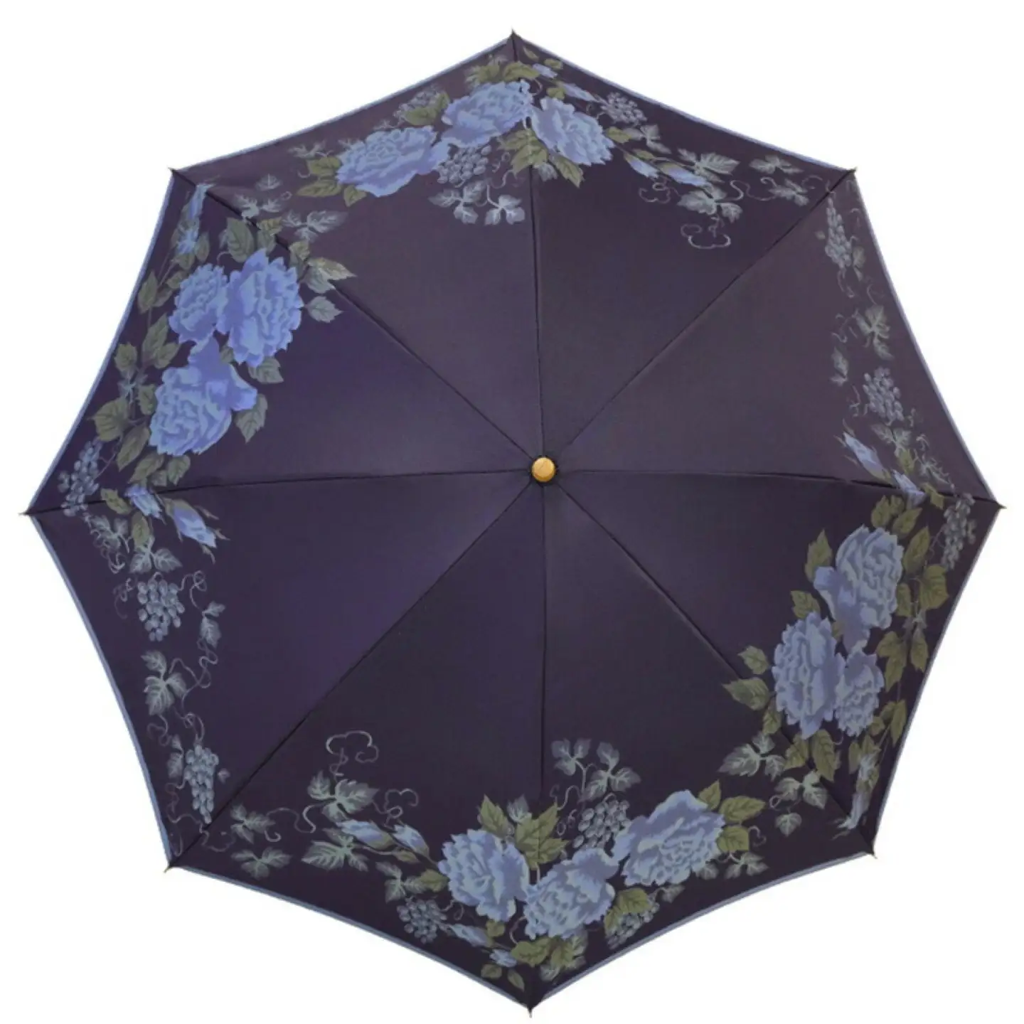 【槙田商店】晴雨兼用折りたたみ傘　絵おり　バラとぶどう　ネイビー｜送料無料 槙田商店 傘 雨傘 おしゃれ レディース 贈答 プレゼント ギフト 母の日 誕生日 日本製 女性 長傘 晴雨兼用 ブランド 高品質 婦人用 日傘 UV加工