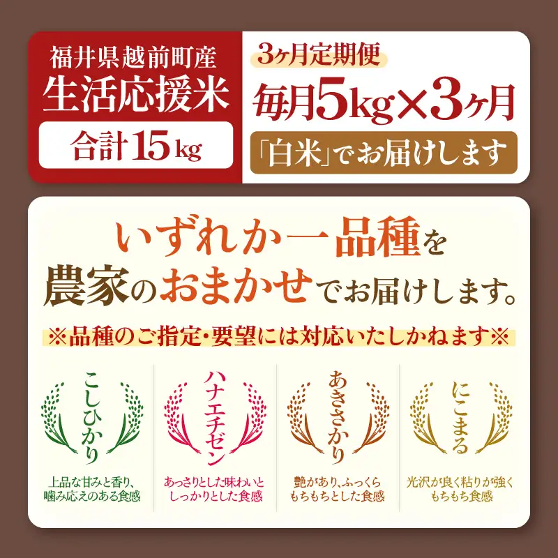 【先行予約】定期便 ≪3ヶ月≫令和8年産 生活応援米5kg × 3回【白米】【10月中旬以降】 [e81-b002_01]