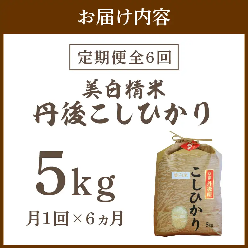 【定期便6回】令和8年産 美白精米 丹後こしひかり 5kg×6ヵ月 1等米
