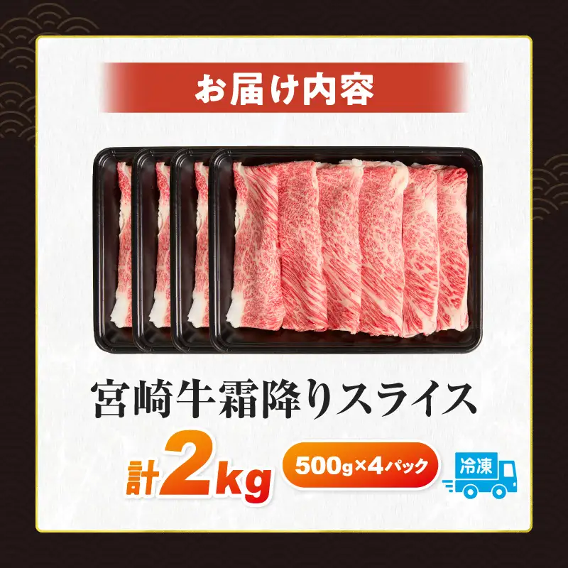 【令和8年10月配送】数量限定 宮崎牛 霜降り スライス 計2kg_FG11-25-10