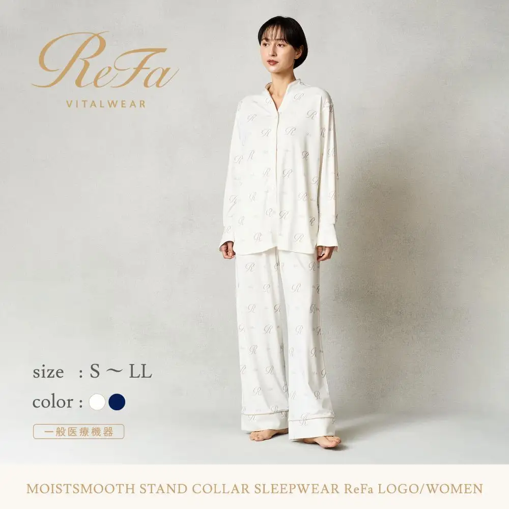 【ネイビー LLサイズ】リファ バイタルテック モイストスムース スタンドカラースリープウェア ReFaロゴ/WOMEN