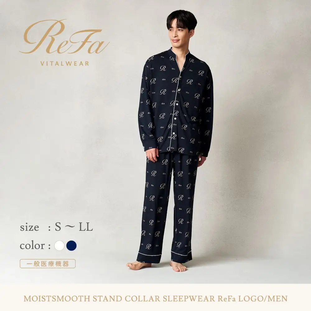 【ネイビー LLサイズ】リファ バイタルテック モイストスムース スタンドカラースリープウェア ReFaロゴ/MEN