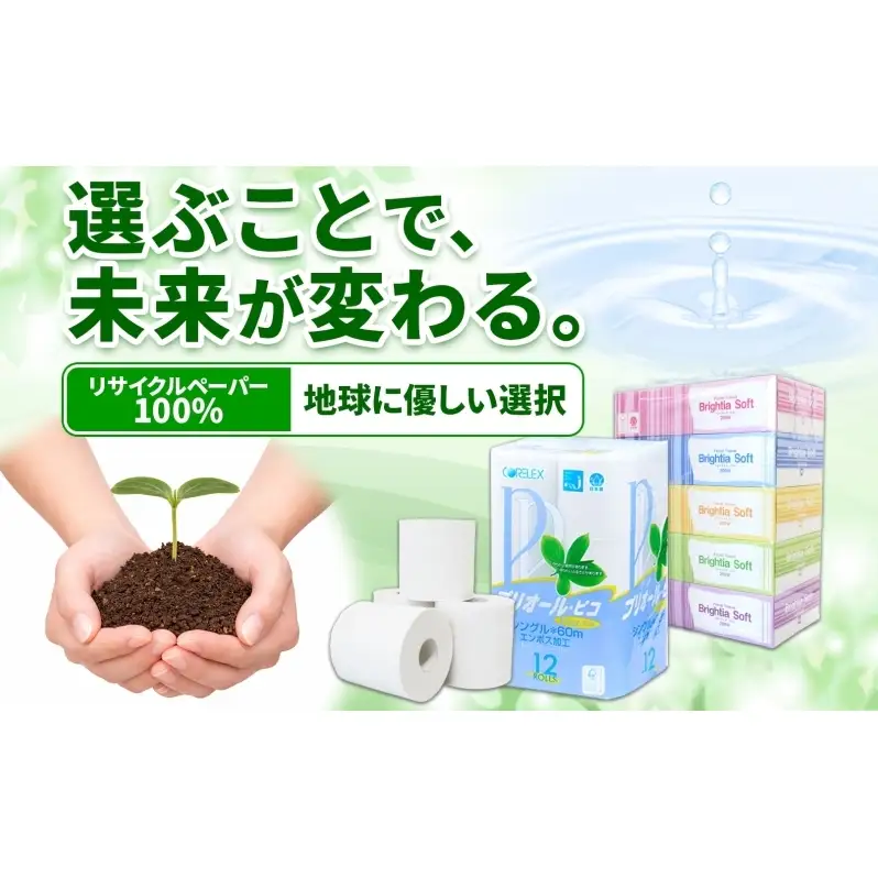 トイレットペーパー シングル 60m 12ロール 4パック & ブライティア ソフト ボックスティッシュ 200組 400枚 15箱 (5箱×3) BOX セット 備蓄 まとめ買い ティッシュ リサイクル 日本製 まとめ買い リサイクル 防災 常備品 トイレ